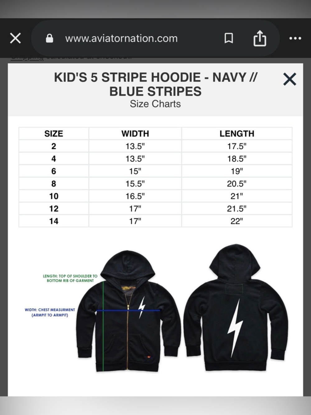 Aviator Nation KID'S 5 STRIPE HOODIE - NAVY // BLUE STRIPES Youth Size 14 - Picture 2 of 8